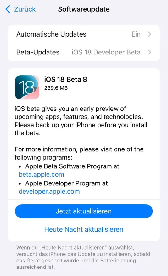 兴和苹果手机维修分享苹果 iOS / iPadOS 18 开发者预览版 Beta 8 发布 